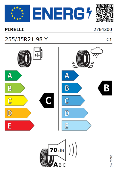 Tyre Label for Pirelli P Zero (PNCS) 255/35R21 98Y