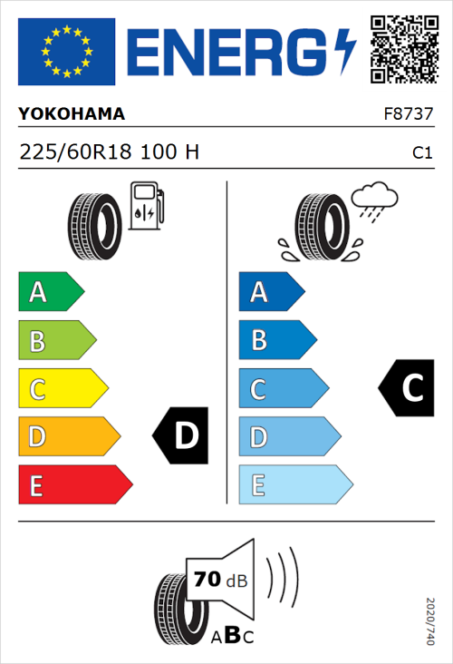 Tyre Label for Yokohama BluEarth E51 225/60R18 100H