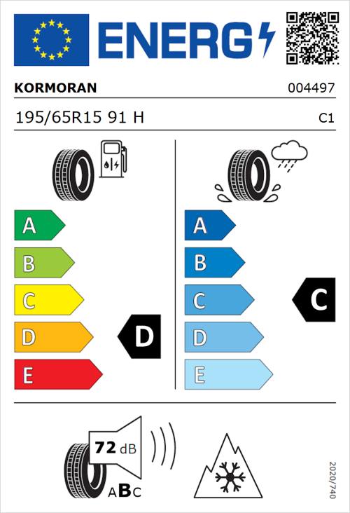 Tyre Label for Kormoran Snow 195/65R15 91H