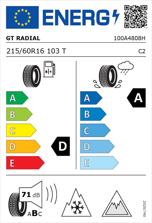 Tyre Label for GT Radial Maxmiler Allseason2 215/60R16 103T