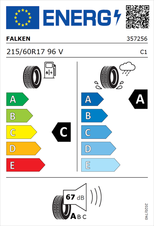 Tyre Label for Falken Ziex ZE320 215/60R17 96V